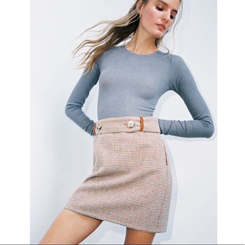 Moon River Plaid Belted Mini Skirt